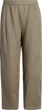 Eileen Fisher Pleated Organic Linen Ankle Lantern Pants