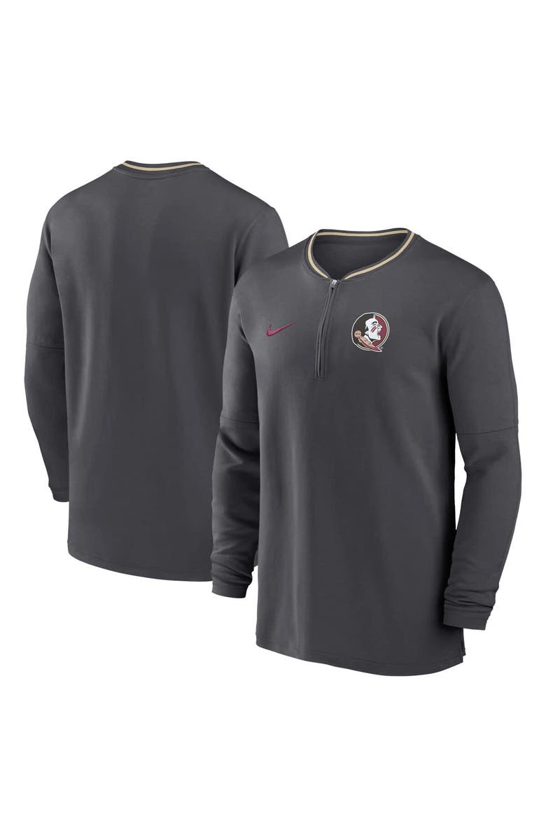 Nike Men's Nike Anthracite Florida State Seminoles 2024 Sideline Coach Performance Half-Zip Long Sleeve Top, Alternate, color, 