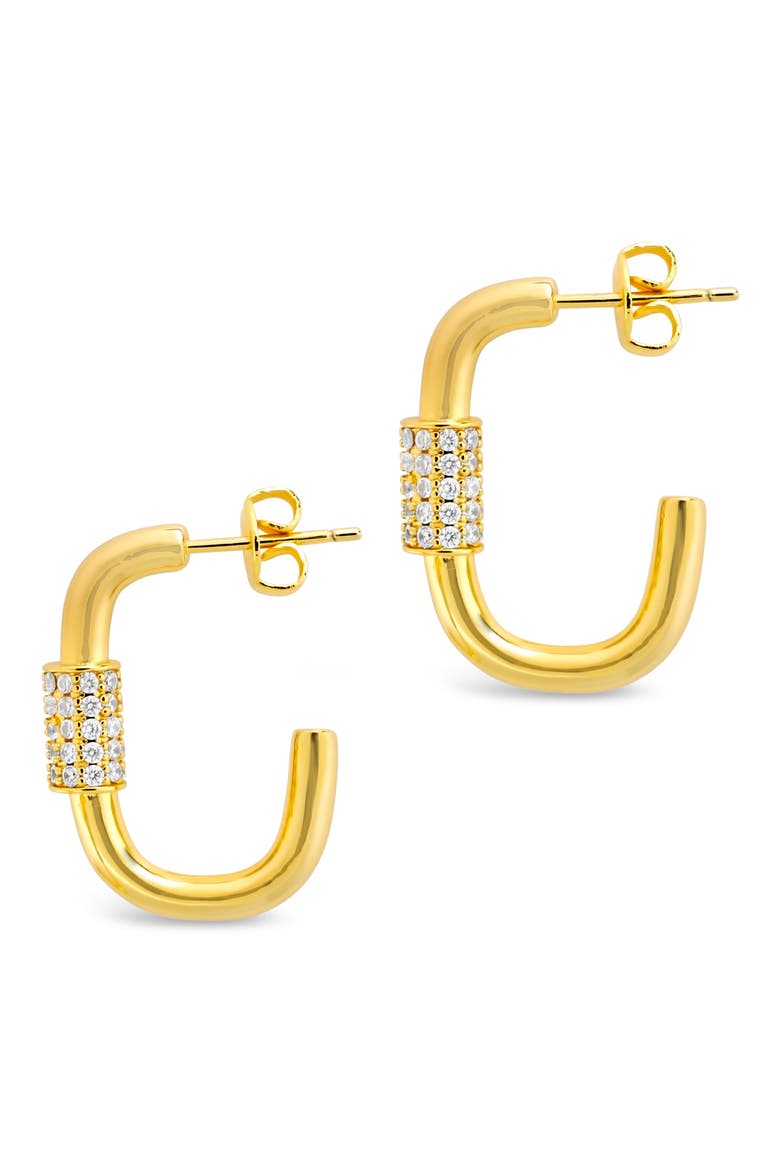 Pavé Cubic Zirconia Oval Carabiner Hoop Earrings, Alternate, color, GOLD