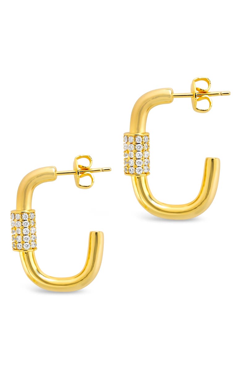 Sterling Forever Pavé Cubic Zirconia Oval Carabiner Hoop Earrings, Alternate, color, Gold