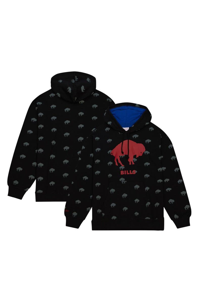 Mitchell & Ness Men's Mitchell & Ness Black Buffalo Bills Allover Print Fleece Pullover Hoodie, Main, color, Black