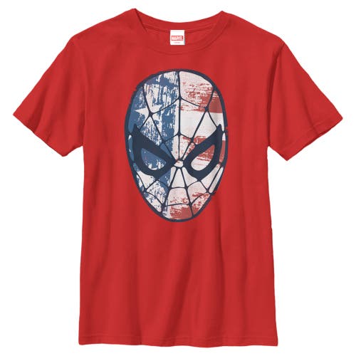 Marvel Boy's 4th Of July Spider-man American Flag Mask Graphic T-shirt In Red