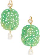 Kenneth Jay Lane Carved Stone Faux Pearl Drop Earrings