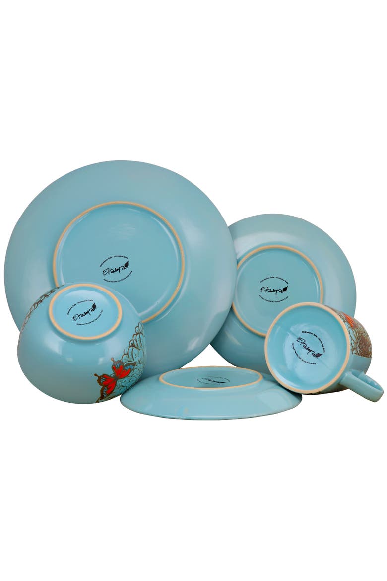 Butterfly Garden 16 Piece Stoneware Dinnerware Set, Alternate, color, Blue