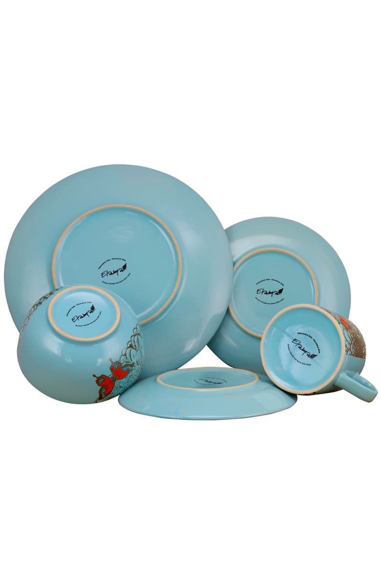 Elama Butterfly Garden 16 Piece Stoneware Dinnerware Set, Alternate, color, Blue