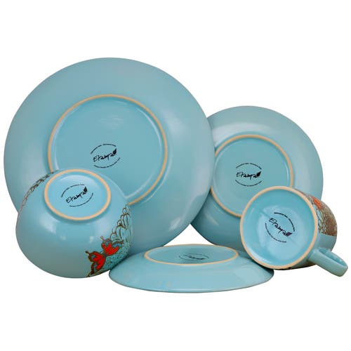 Elama Butterfly Garden 16 Piece Stoneware Dinnerware Set In Blue