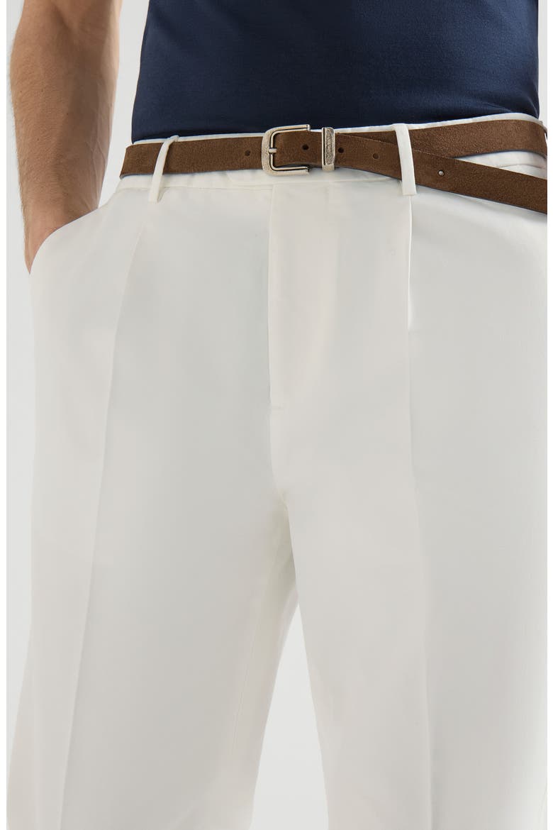 Garment-dyed trousers in twisted cotton gabardine with pleat, Alternate, color, Snow