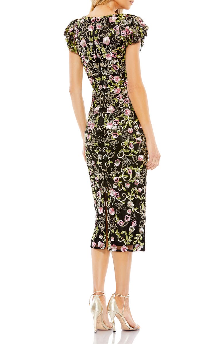 Mac Duggal Floral Embellished Flutter Cap Sleeve Dress, Alternate, color, Black Multi