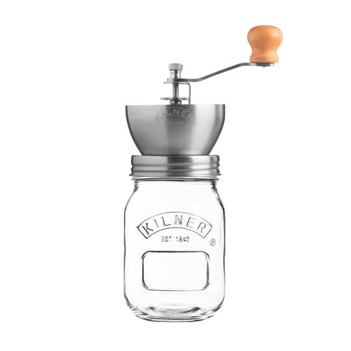 Kilner Coffee Grinder Set, Manual Grinder With Glass Storage Jar In Metallic