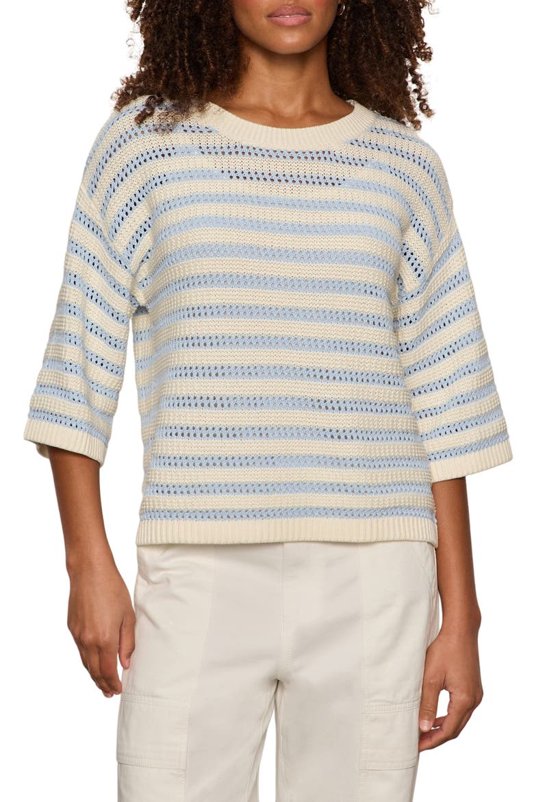 Elle Stripe Crochet Knit Sweater, Alternate, color, BLUE AURA/ COLLAGEN WHITE