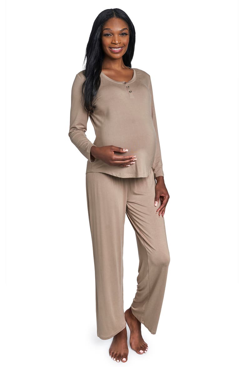 Laina During & After 2-Piece Maternity/Nursing Sleep Set, Main, color, LATTE