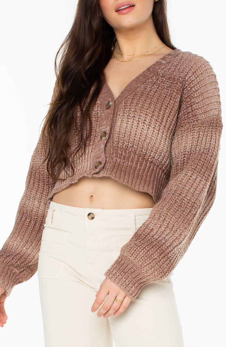 Roxy Sundaze Ombré Crop Button-Up Sweater, Main, color, 