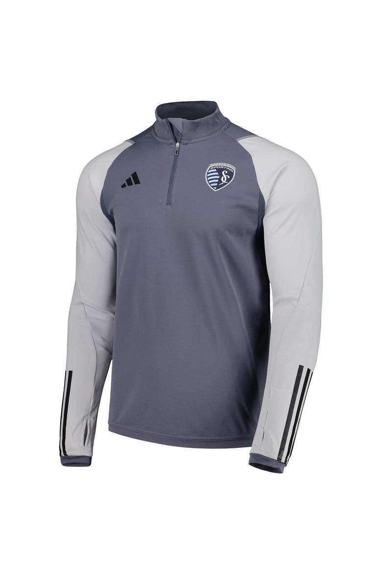 Men's adidas Gray Sporting Kansas City 2024 On-Field AEROREADY Quarter-Zip Training Top, Alternate, color, Gray