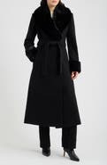 Via Spiga Faux Fur Trim Belted Coat