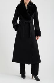 Via Spiga Faux Fur Trim Belted Coat