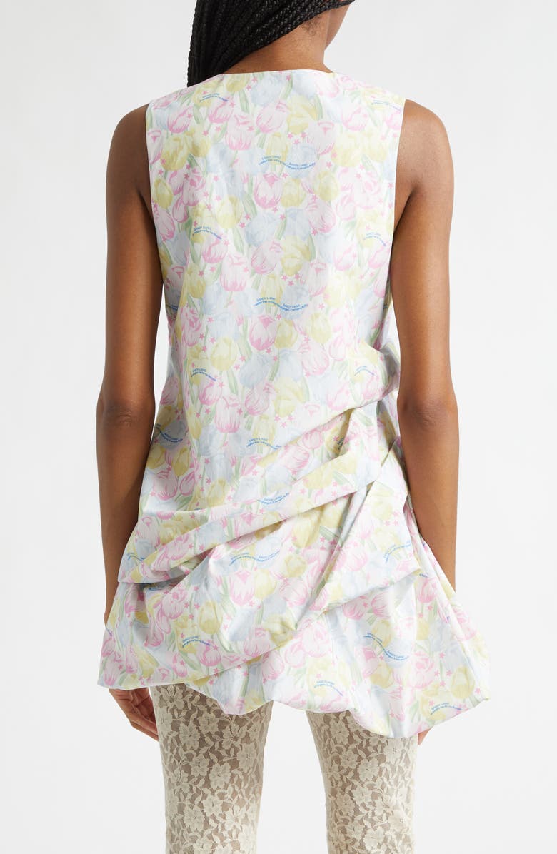 Sandy Liang Gingko Tulip Print Ruched Cotton Dress, Alternate, color, Pink Multi