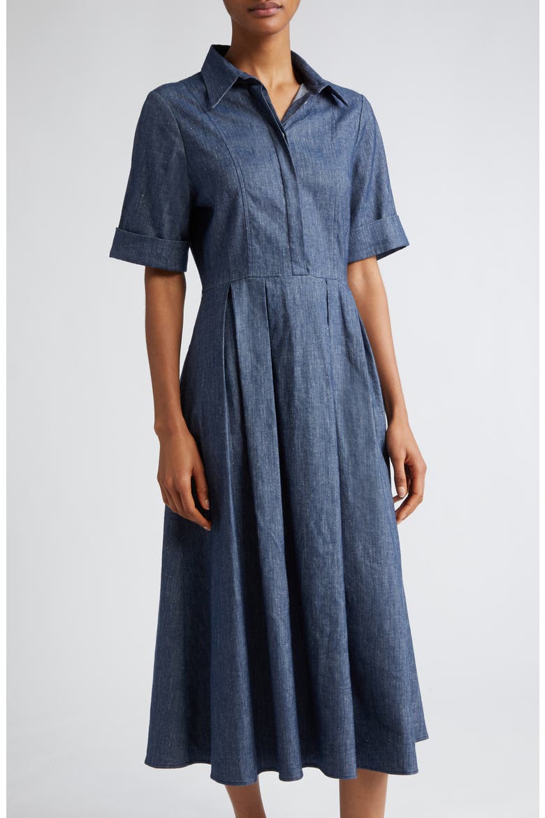 Linen Blend Shirtdress, Alternate, color, BLUE