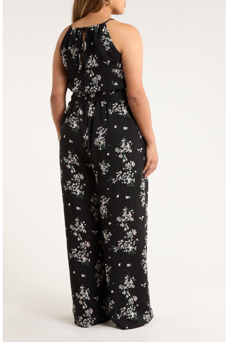 Magnol Floral Print Sleeveless Jumpsuit, Alternate, color, BLACK-PINK