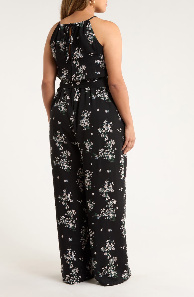 SUGARLIPS Magnol Floral Print Sleeveless Jumpsuit, Alternate, color, Black-Pink