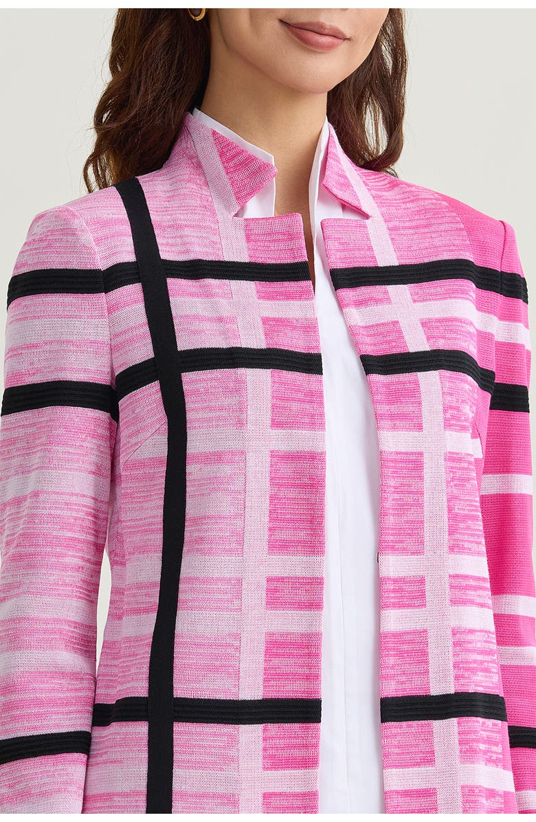 Ming Wang Heritage Vertical Ombre Plaid Knit Jacket, Alternate, color, Carmine Rose/White/Black