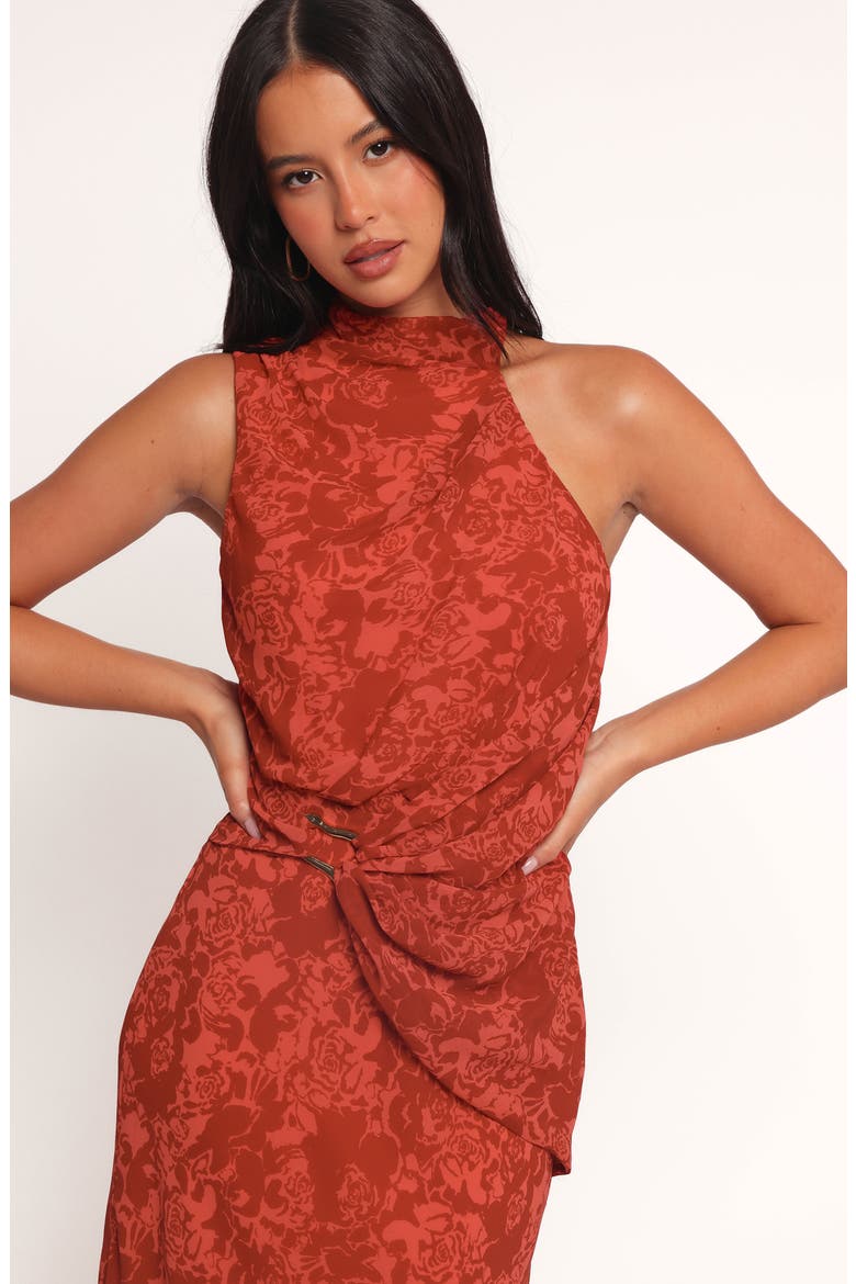 Isabeau Asymmetric Neck Sleeveless Dress, Alternate, color, RED ROSES