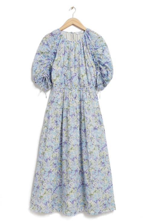 Floral Puff Sleeve Cotton A-Line Dress