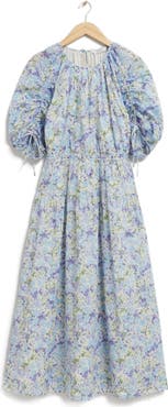 & Other Stories Floral Puff Sleeve Cotton A-Line Dress