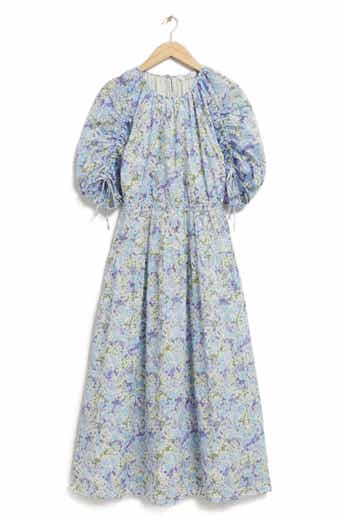 & Other Stories Floral Puff Sleeve Cotton A-Line Dress