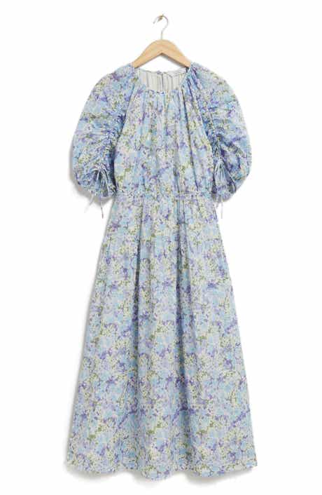 & Other Stories Floral Puff Sleeve Cotton A-Line Dress