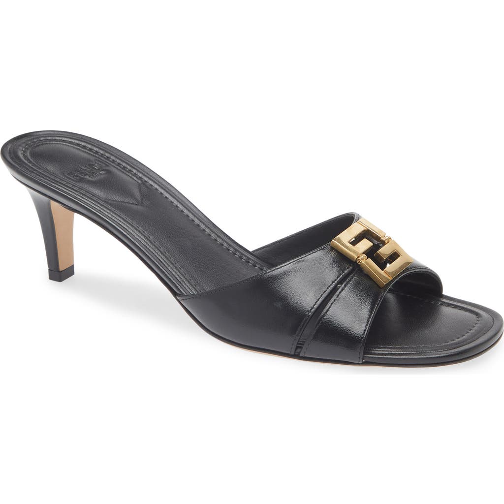 Fendi Fold Leather Kitten-heel Sandals In Black