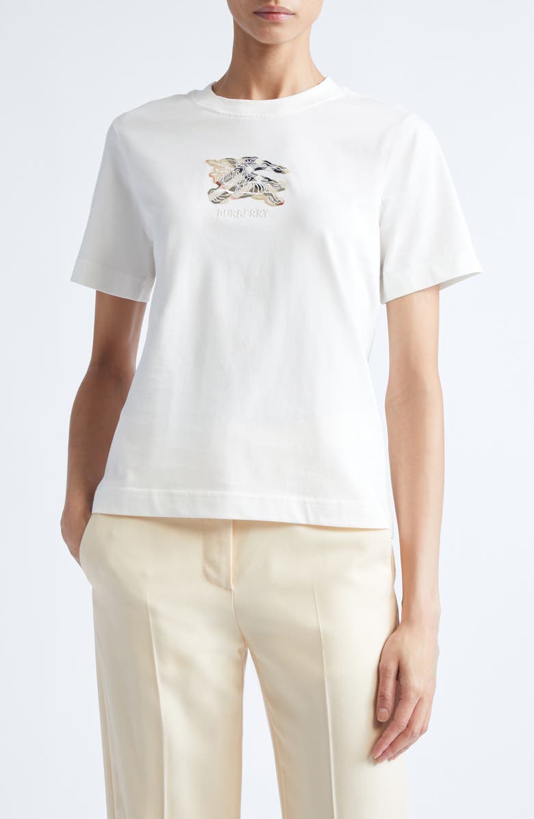 Burberry Frankie Embroidered EKD Cotton T-Shirt, Main, color, Chalk