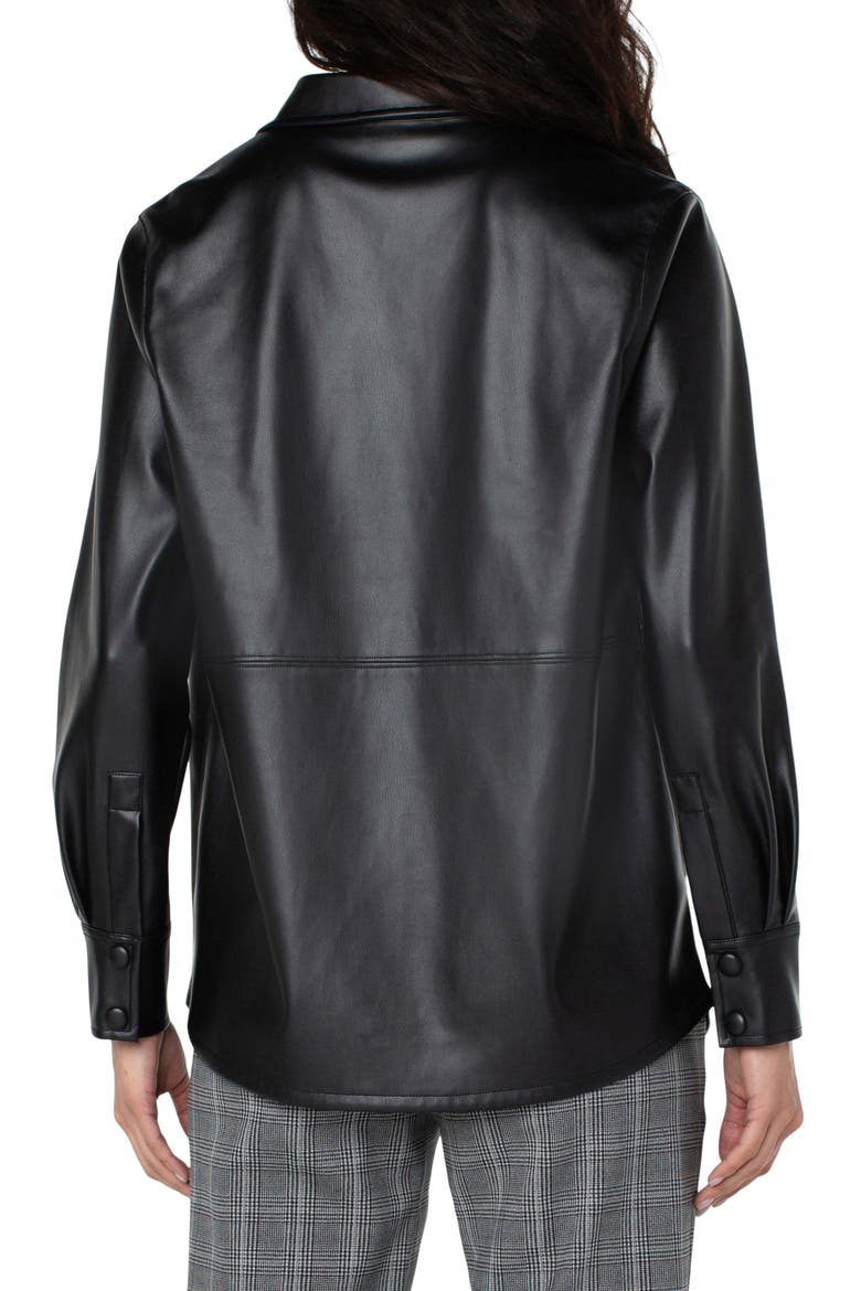 Seamed Faux Leather Shacket, Alternate, color, BLACK