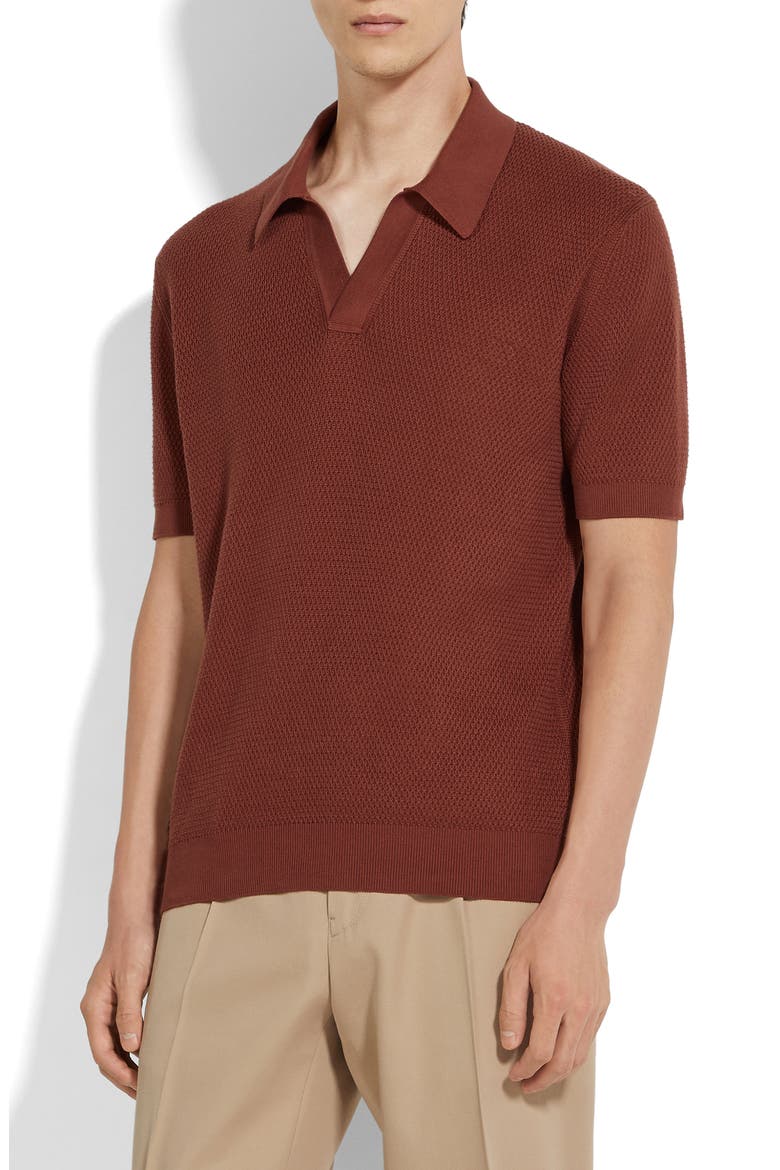 Waffle Knit Premium Cotton Polo Sweater, Main, color, MEDIUM ORANGE SOLID