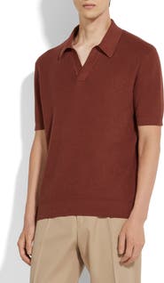 ZEGNA Waffle Knit Premium Cotton Polo Sweater