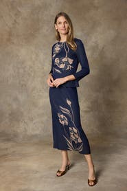 Ming Wang Floral Jacquard Soft Knit Top