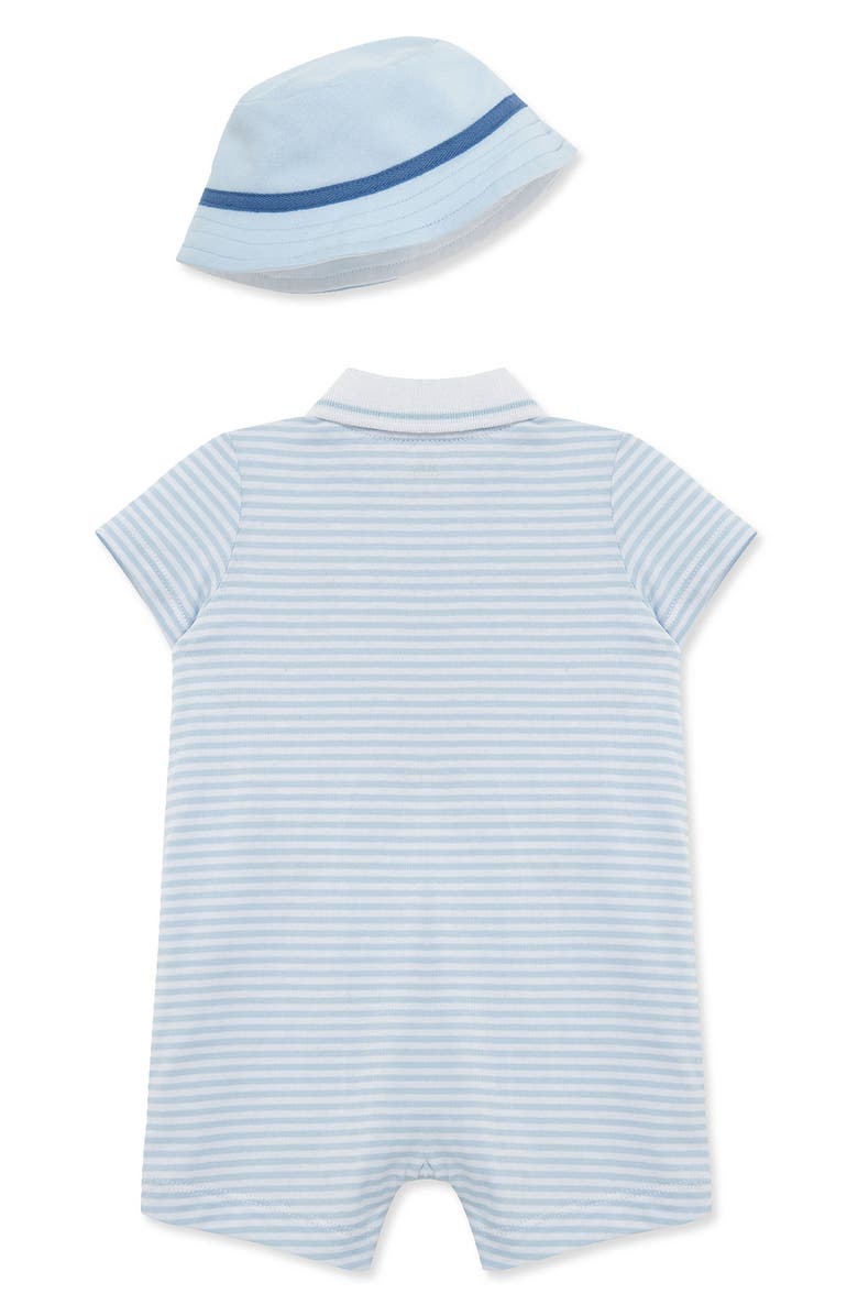 Little Me Whale Embroidered Terry Romper & Sun Hat Set, Alternate, color, Blue