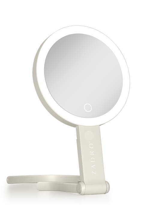 Multi-position Lighted Travel Hand Mirror With 10x/1x Magnification