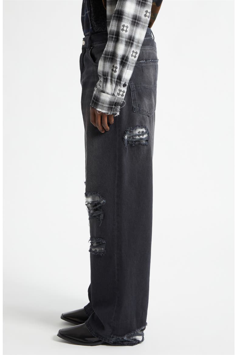 Flannel Repaired Baggy Jeans, Alternate, color, STEEL BLACK