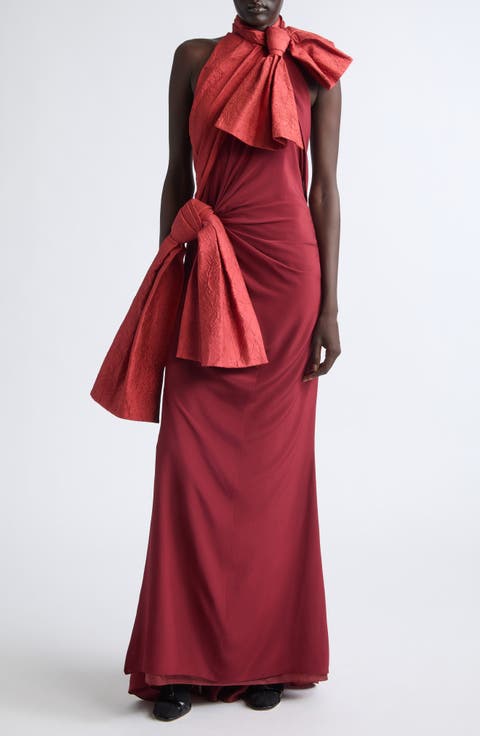 Silk Double Bow Halter Gown