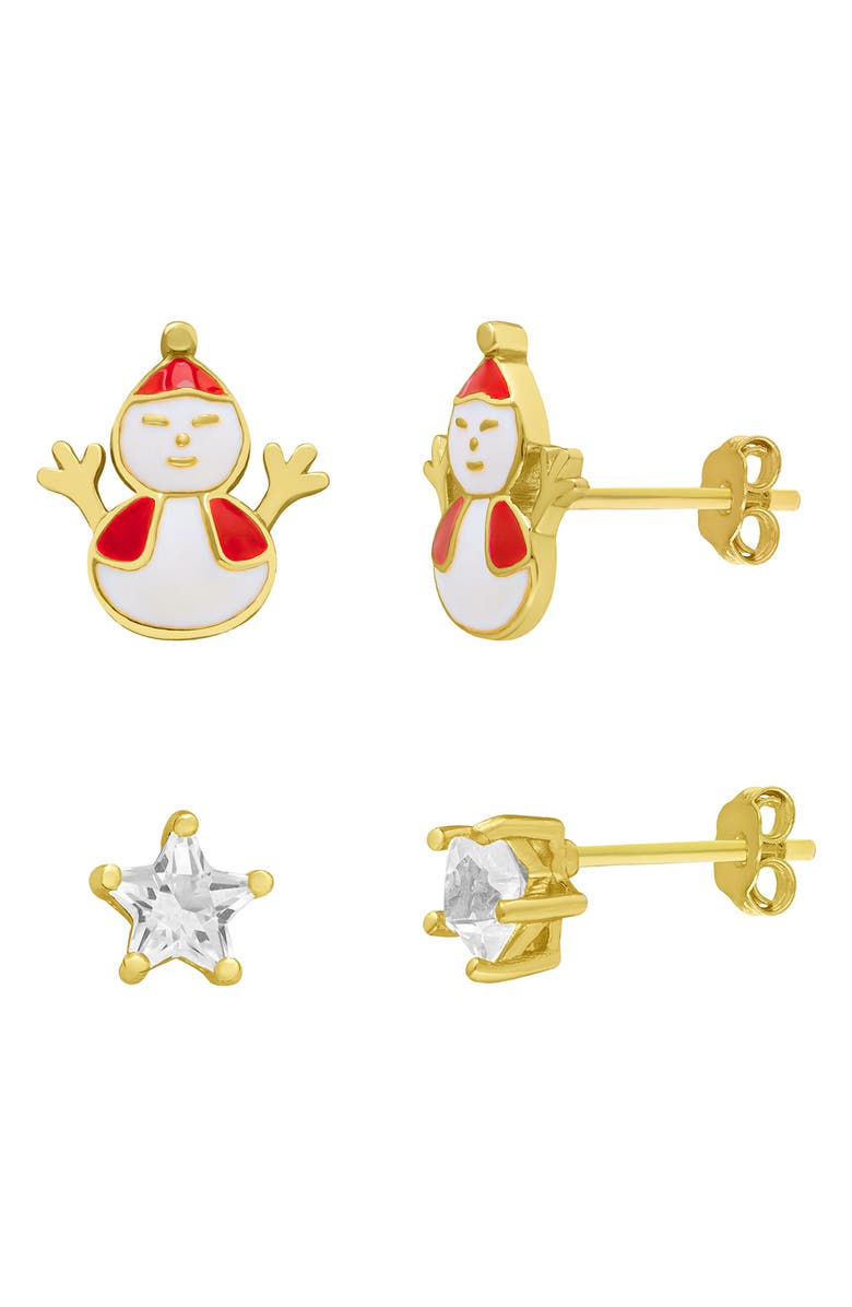 Lily Nily Kids' Set of 2 Snowman & Star Stud Earrings, Alternate, color, Silver