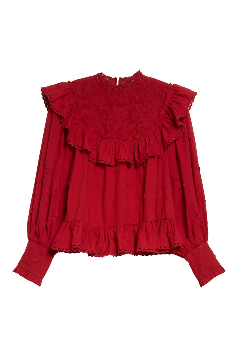 Heart Appliqué Cotton Blouse, Alternate, color, RED