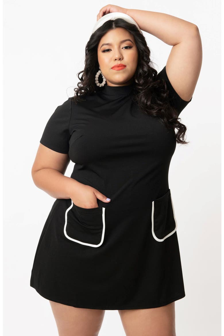 Plus Size Mock Neck Short Sleeve Wave Maker Shift Dress, Main, color, Black
