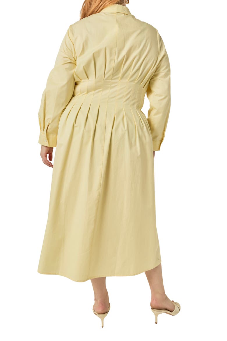 Appliquéd Pleated Cotton Shirtdress, Alternate, color, BUTTER YELLOW