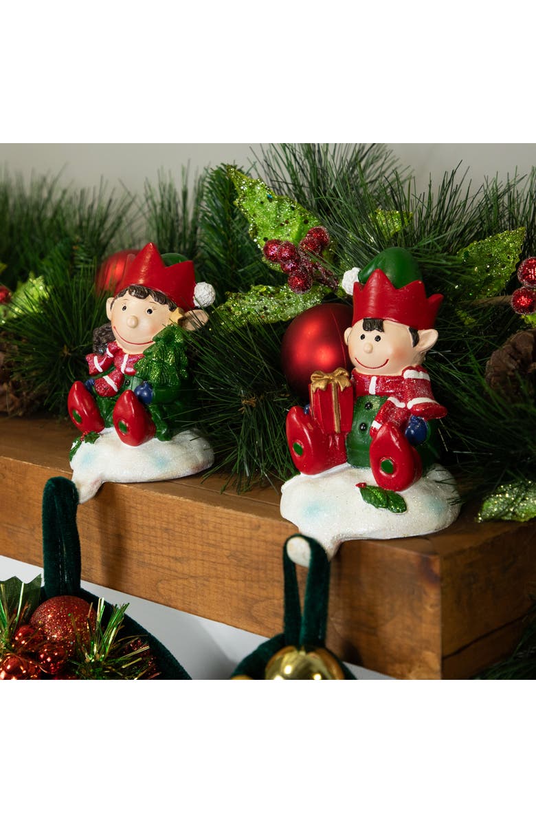 Northlight Festive Elves Christmas Stocking Holders - 5" - Set of 2, Alternate, color, Red