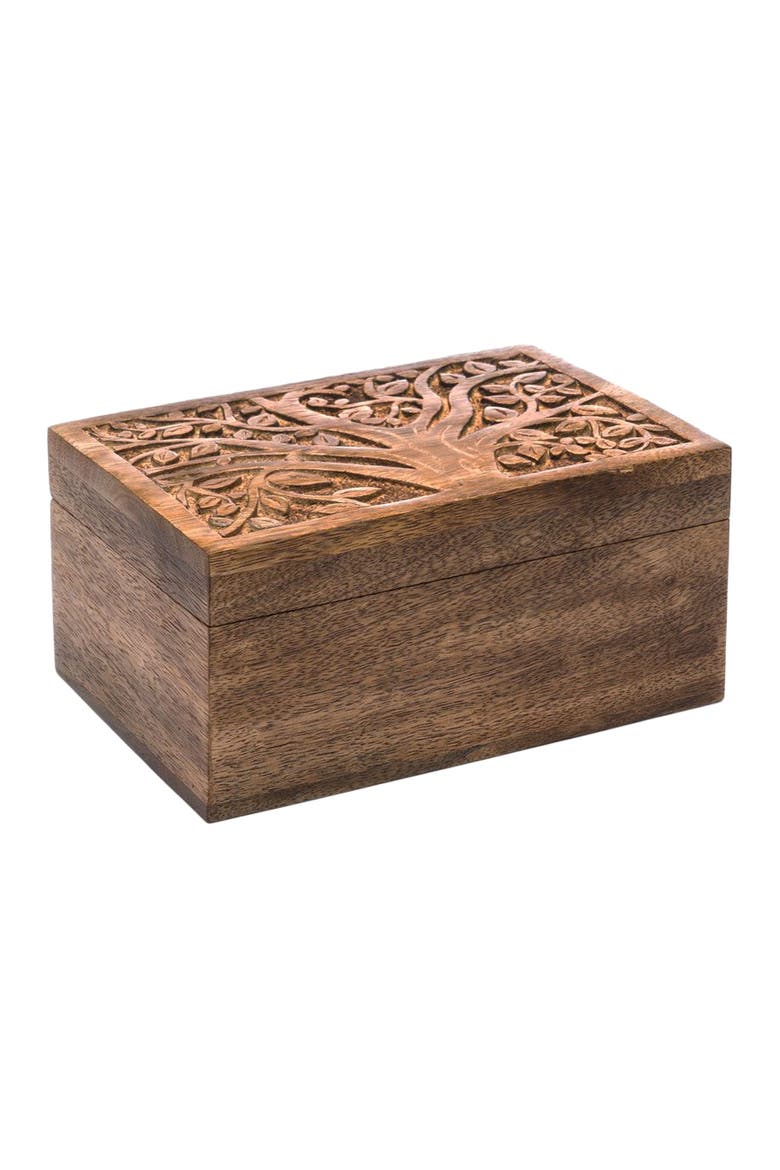 Aranyani Tree of Life Jewelry Box With Tray - Hand Carved Wood, Main, color, Brown