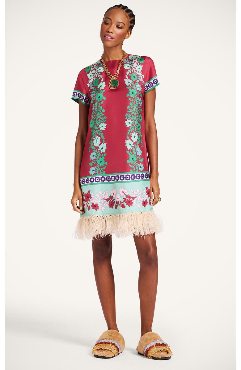 La DoubleJ Mini Swing Dress With Feathers Placée, Main, color, Regalia Placée Red