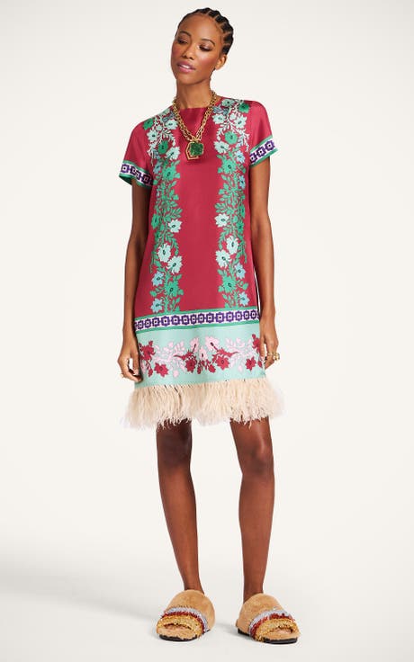 Mini Swing Dress With Feathers Placée