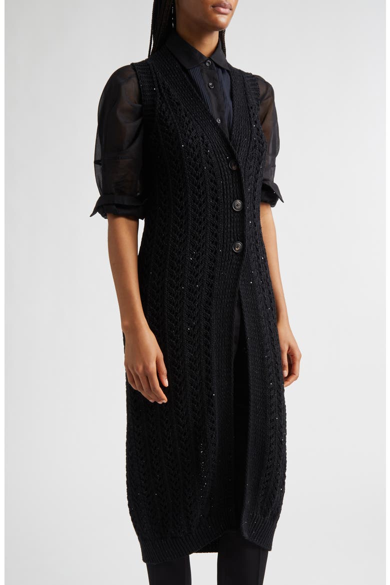 Sequin Embellished Open Stitch Long Cardigan, Alternate, color, 22 BLACK
