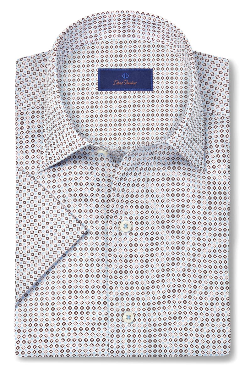 Micro Print Lyocell Short Sleeve Shirt, Main, color, WHITE/ CHOCOLATE