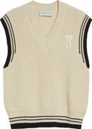AMI PARIS Ami de Coeur Rib Wool & Cotton V-Neck Sweater Vest
